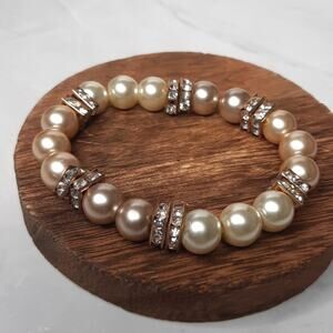 Faux Pearl Stretch Bracelet Rhinestone Accent Beads
